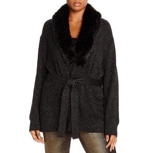 NEW $195 Michael Kors Faux Fur Cardigan Black Gold
